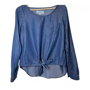 Young Hearts‎ Run Free Cotton Chambray Long Sleeve Tie Front Shirt Top XL #29